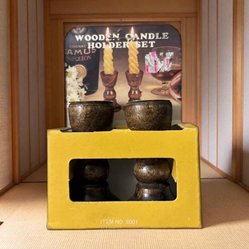 Wooden Candle Holder Set - Brown